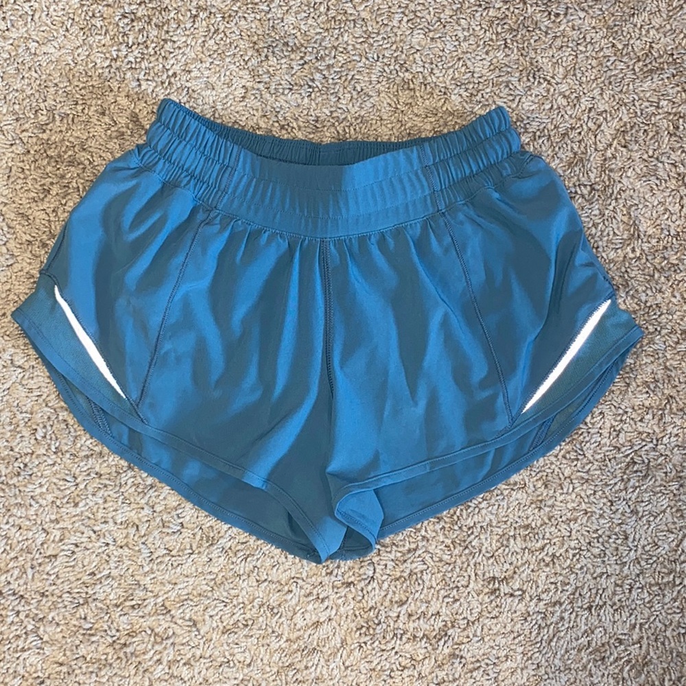 Lululemon turquoise 2 inch running shorts, size 4 reg